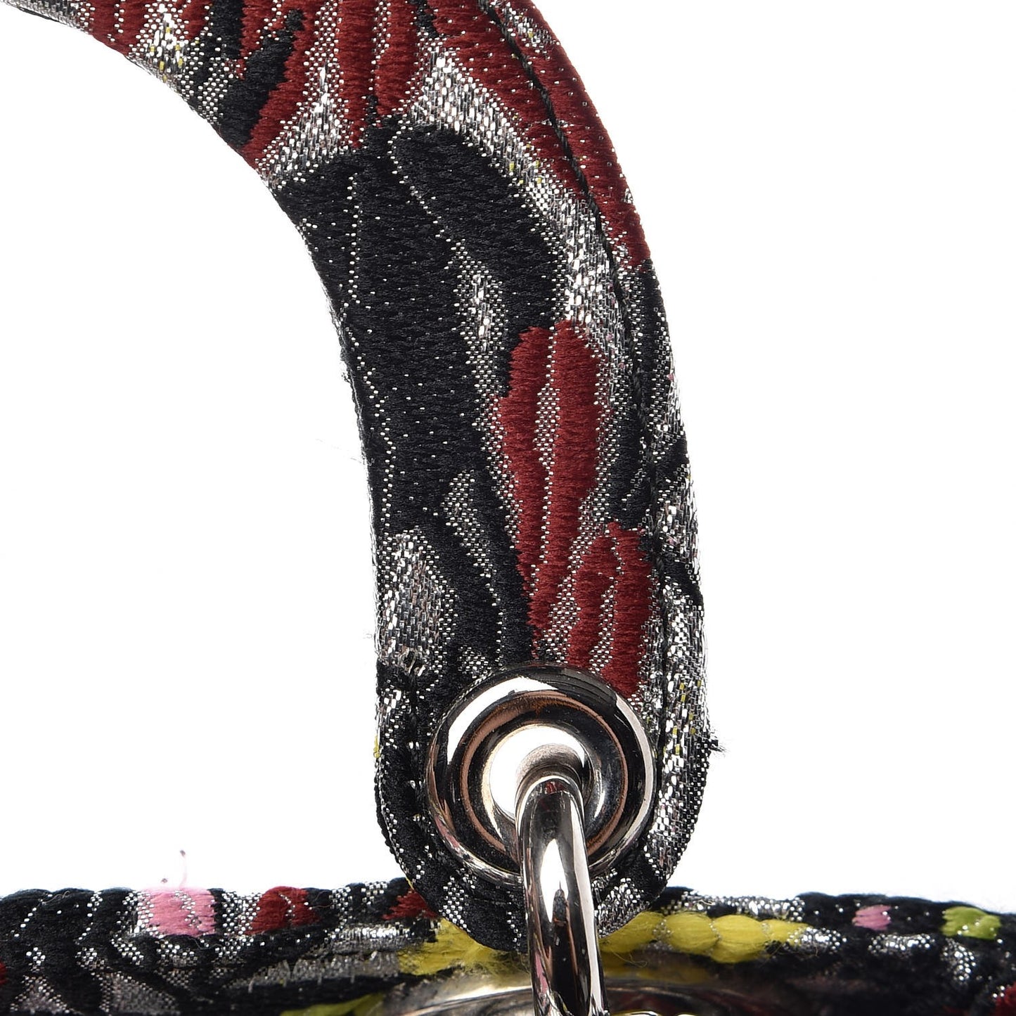 Metallic Canvas Embroidered Mini Lady Dior Argent Multicolor