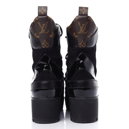 Louis Vuitton Suede Calfskin Monogram Laureate Platform Desert Boots 38 Black 7 of 10