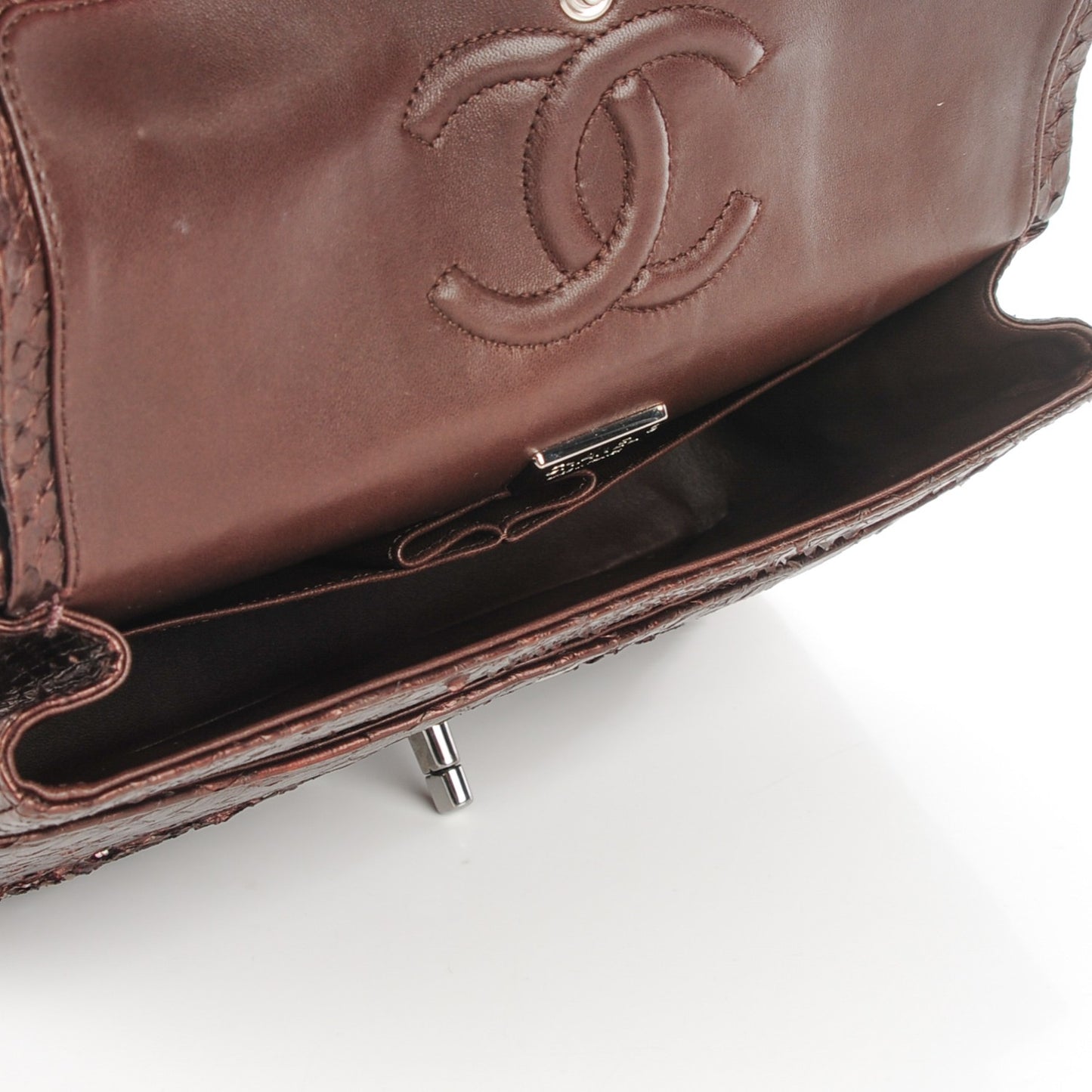 Metallic Python Sequin Medium Double Flap Dark Brown