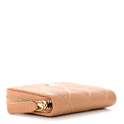 Chanel Caviar Quilted Zip Around Coin Purse Beige 4 of 8