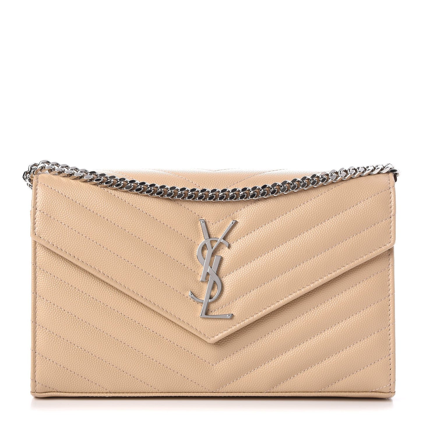 Grain De Poudre Matelasse Chevron Monogram Chain Wallet Nude Powder