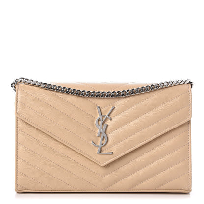 Saint Laurent Grain De Poudre Matelasse Chevron Monogram Chain Wallet Nude Powder 1 of 7