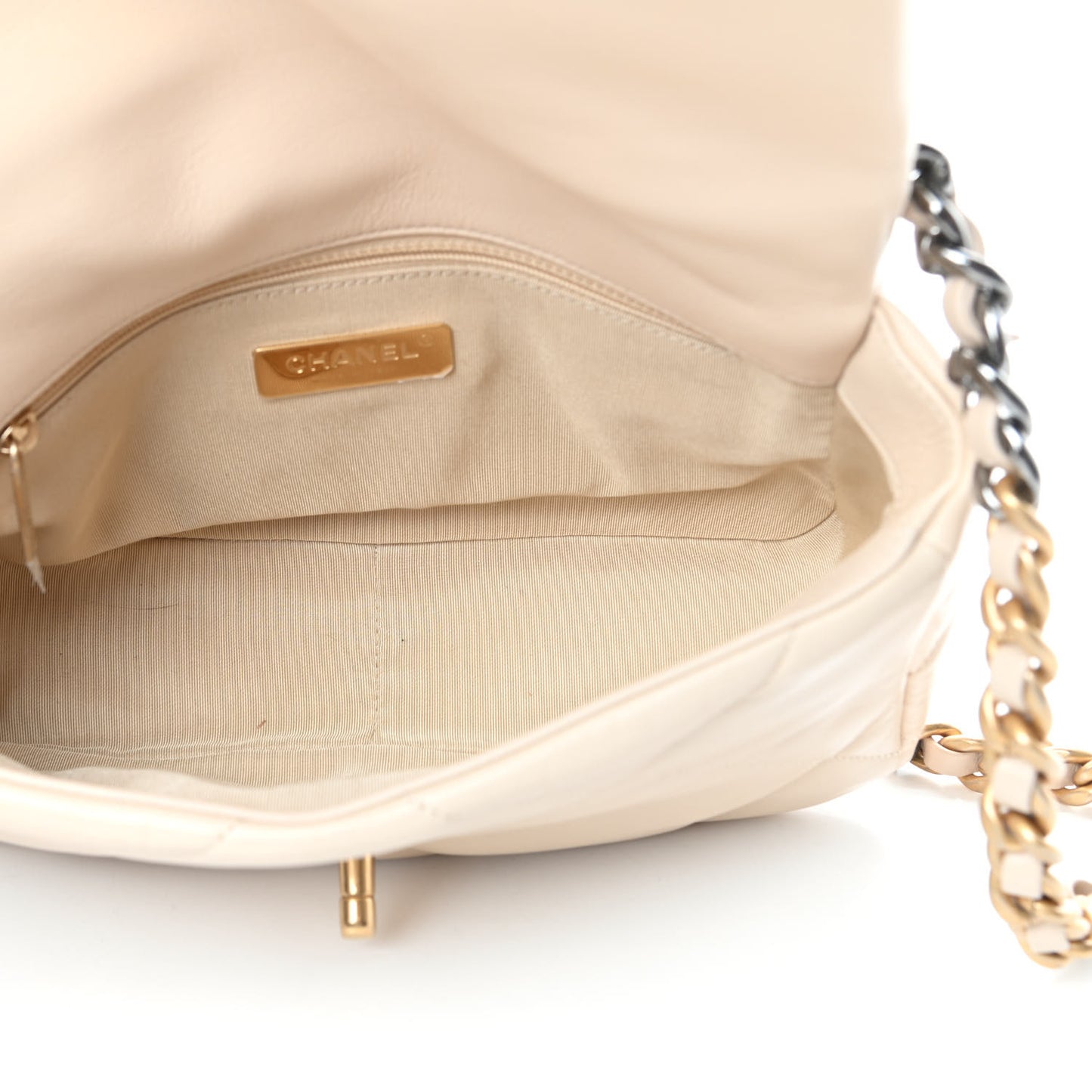 Lambskin Quilted Medium Chanel 19 Flap Light Beige