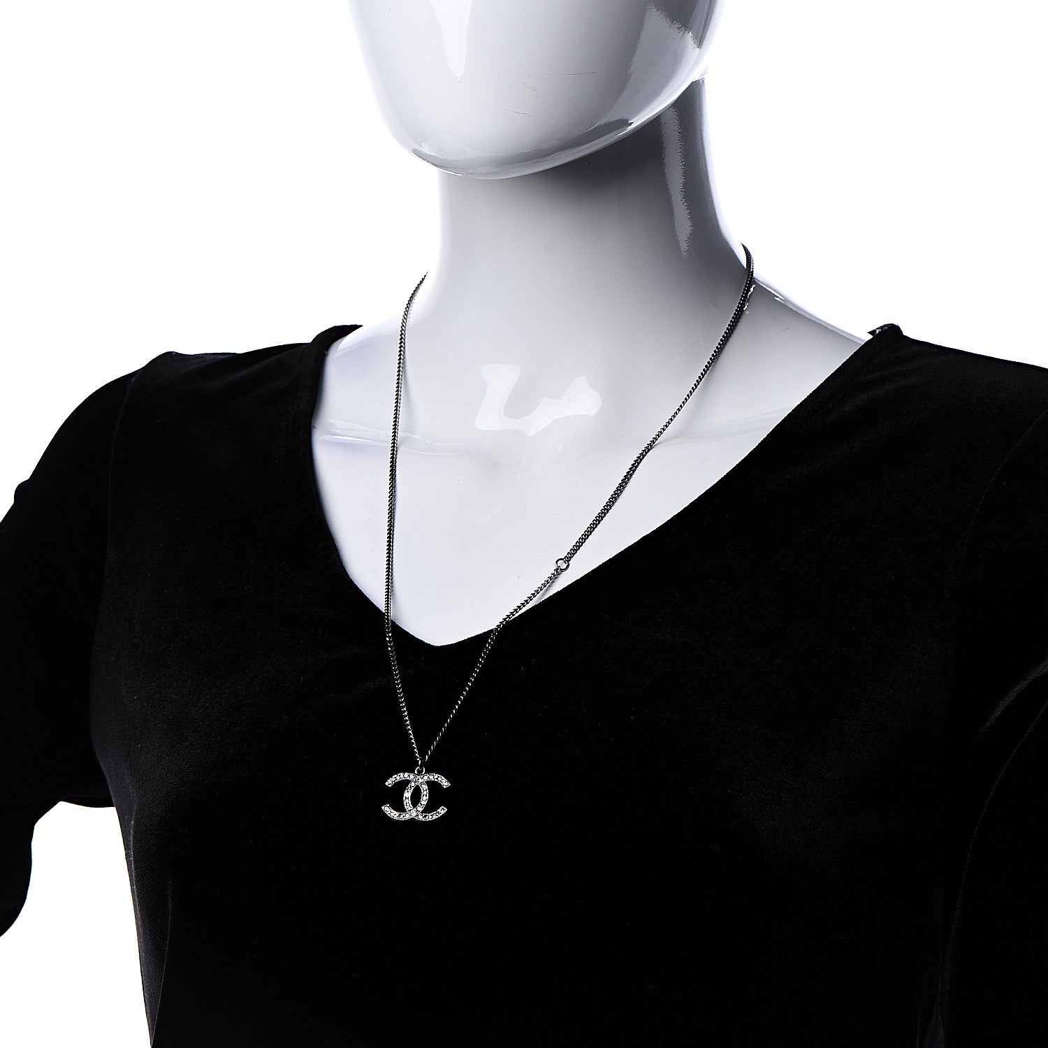 Chanel Crystal Timeless CC Necklace Ruthenium 2 of 4