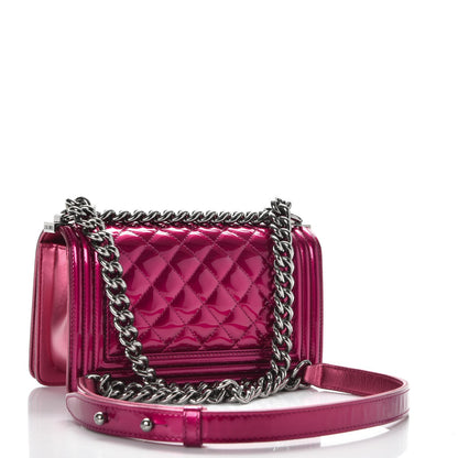 Chanel Metallic Patent Calfskin Quilted Small Boy Flap Pink 3 of 9