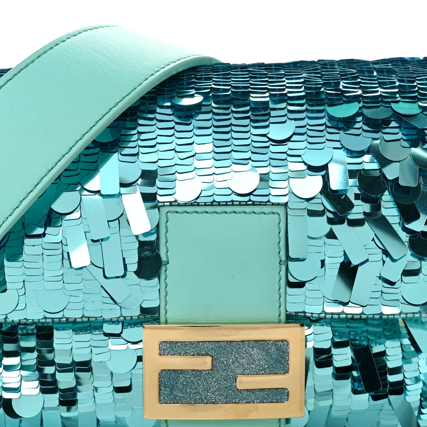 Fendi Sequin Paillettes Vitello Grace Sex and the City Baguette Spring Turquoise 9 of 11
