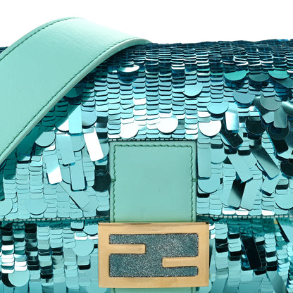 Fendi Sequin Paillettes Vitello Grace Sex and the City Baguette Spring Turquoise 9 of 11