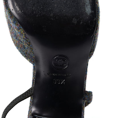 Chanel Wool Cap Toe CC Slingback Pumps 39.5 Black Dark Grey 7 of 10