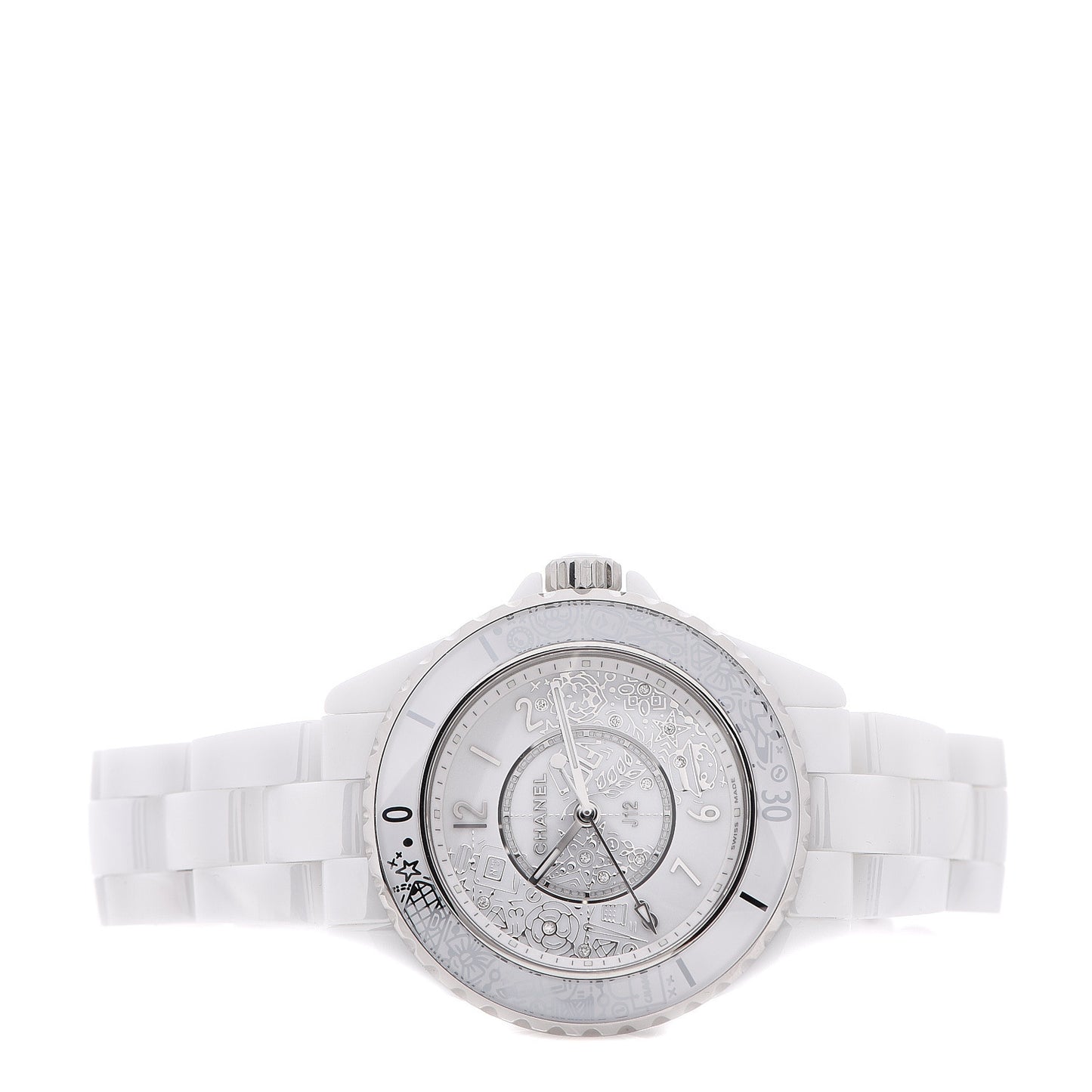 Stainless Steel Ceramic Diamond 33mm J12 Limited Edition Quartz Watch White