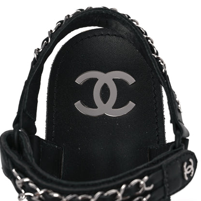 Chanel Lambskin Chain Sandals 40 Black 7 of 9
