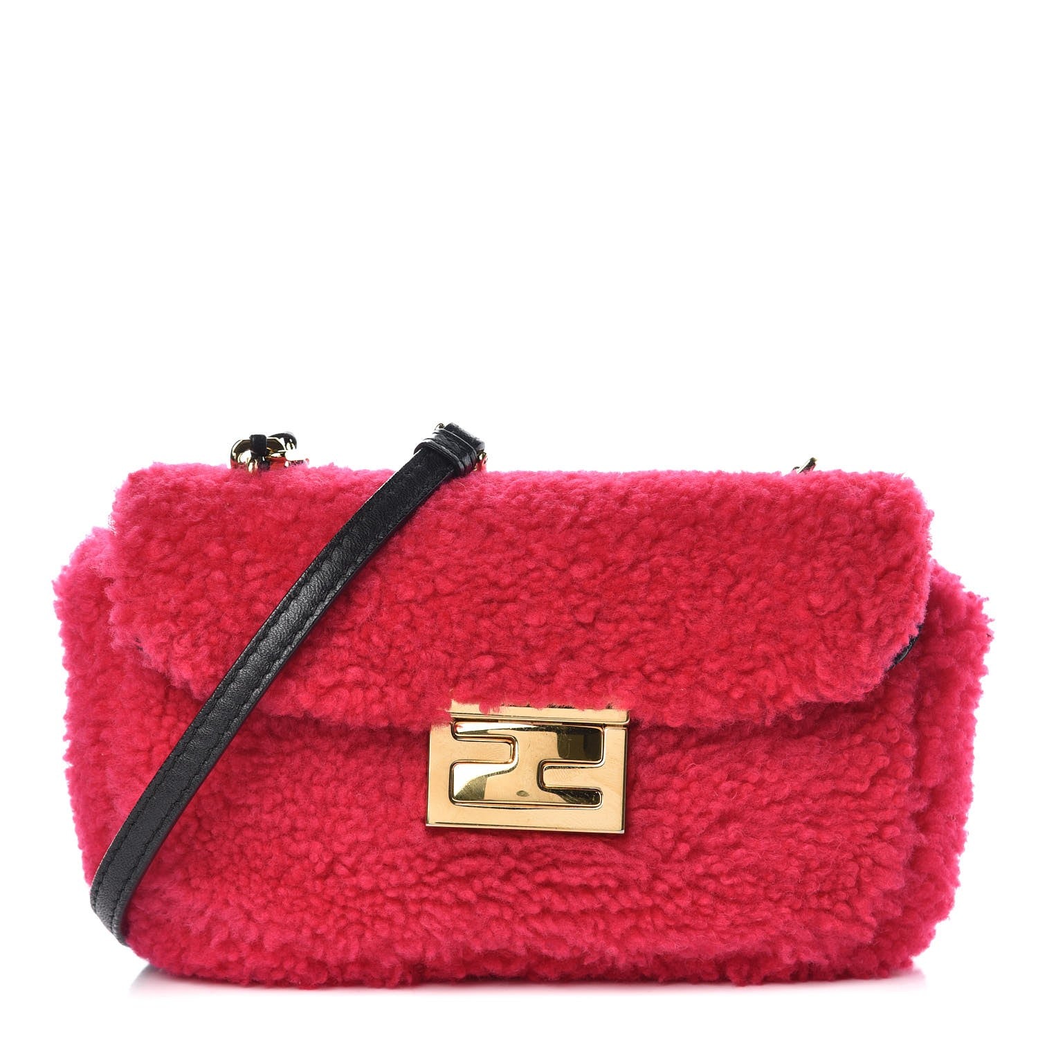Fendi Shearling Nappa Mini Be Baguette Shoulder Bag Fuxia Black 8 of 15