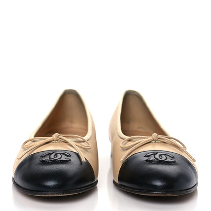 Chanel Lambskin Cap Toe CC Ballerina Flats 40 Beige Black 2 of 13