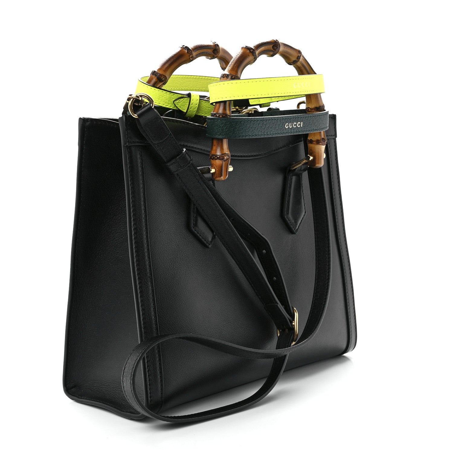 Gucci Calfskin Small Diana Tote Bag Black Yellow Fluo 3 of 12