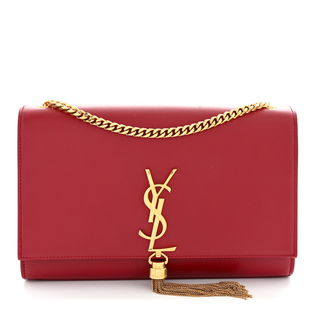 Smooth Calfskin Medium Classic Monogram Kate Tassel Satchel Lipstick Red