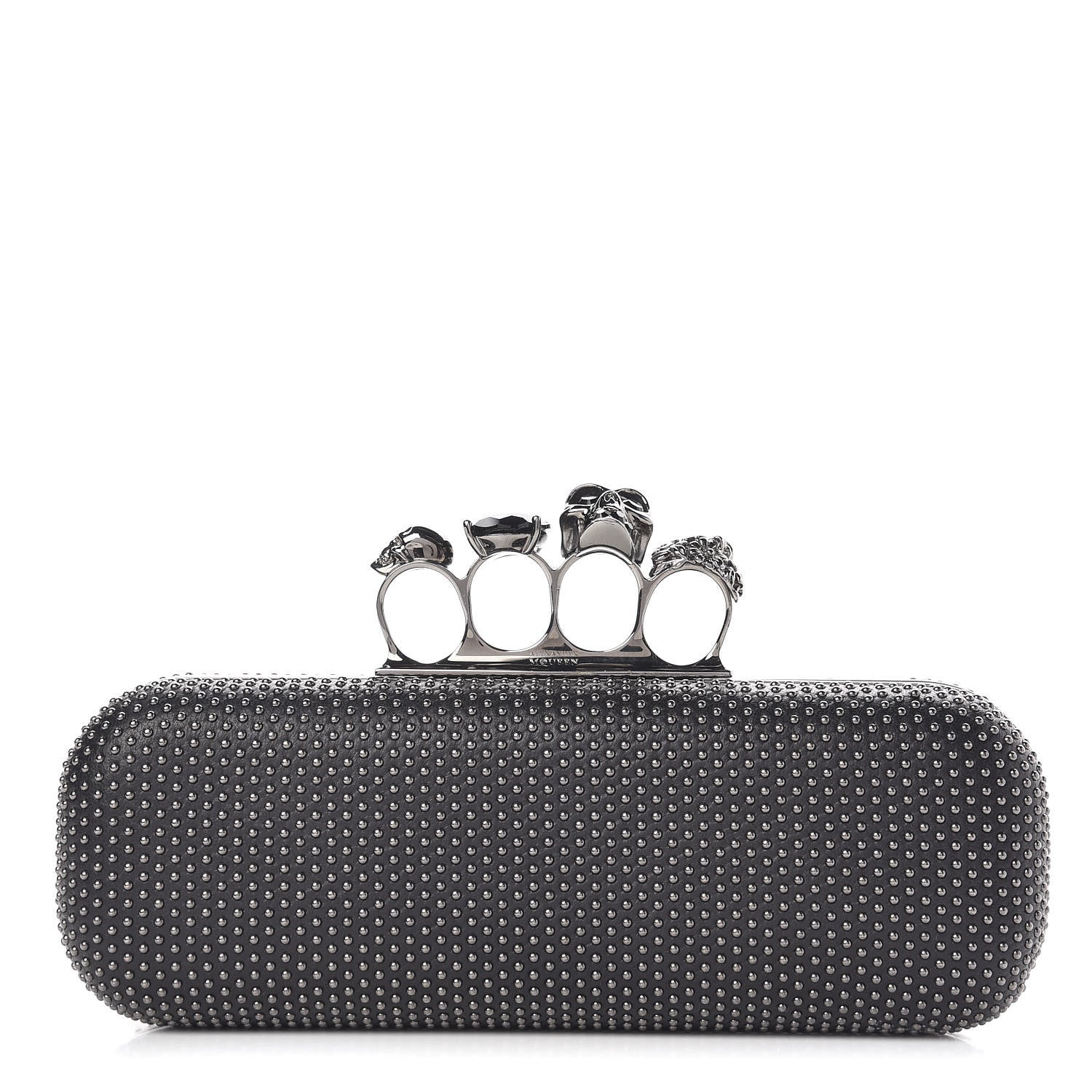 Alexander McQueen Nappa Studded Skull Knuckle Box Clutch Black 1 of 10