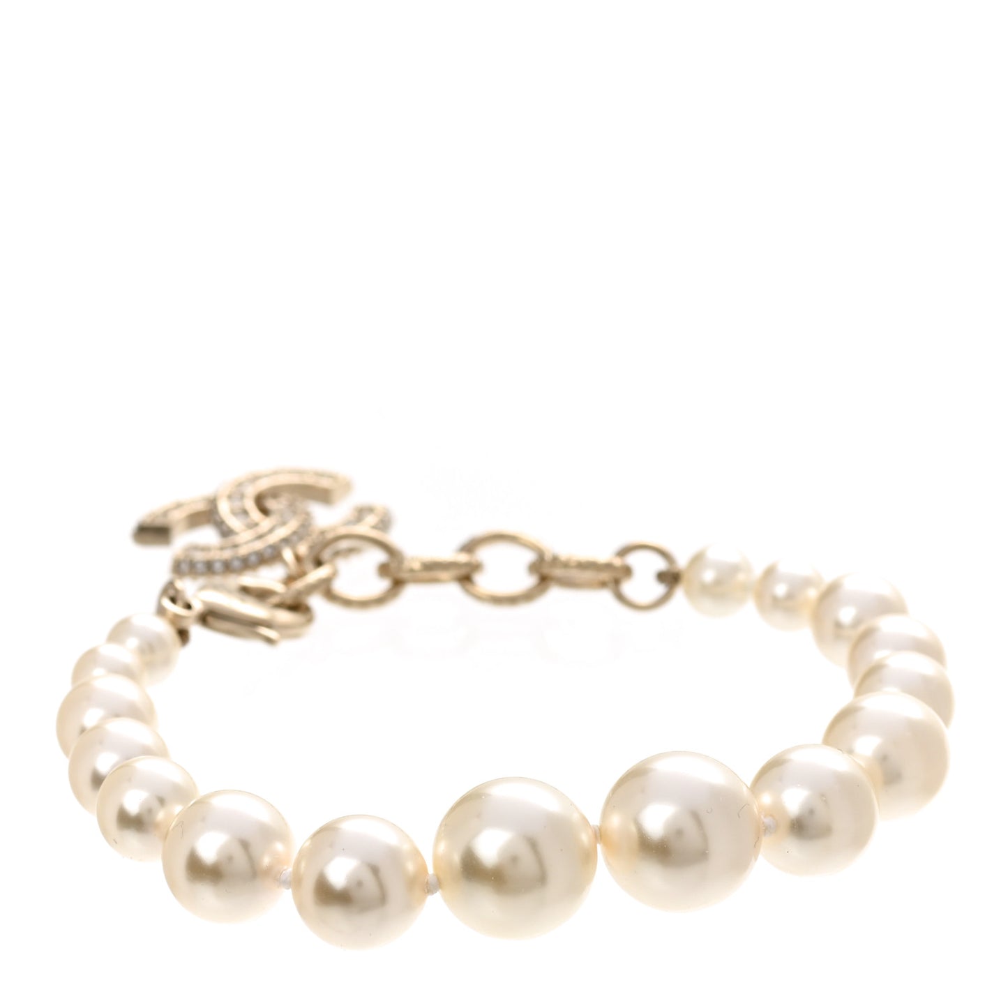 Graduated Pearl Crystal CC Bracelet Gold