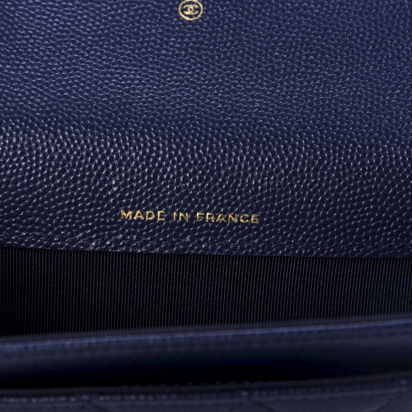 Caviar Quilted Flap Card Holder Wallet Navy Blue