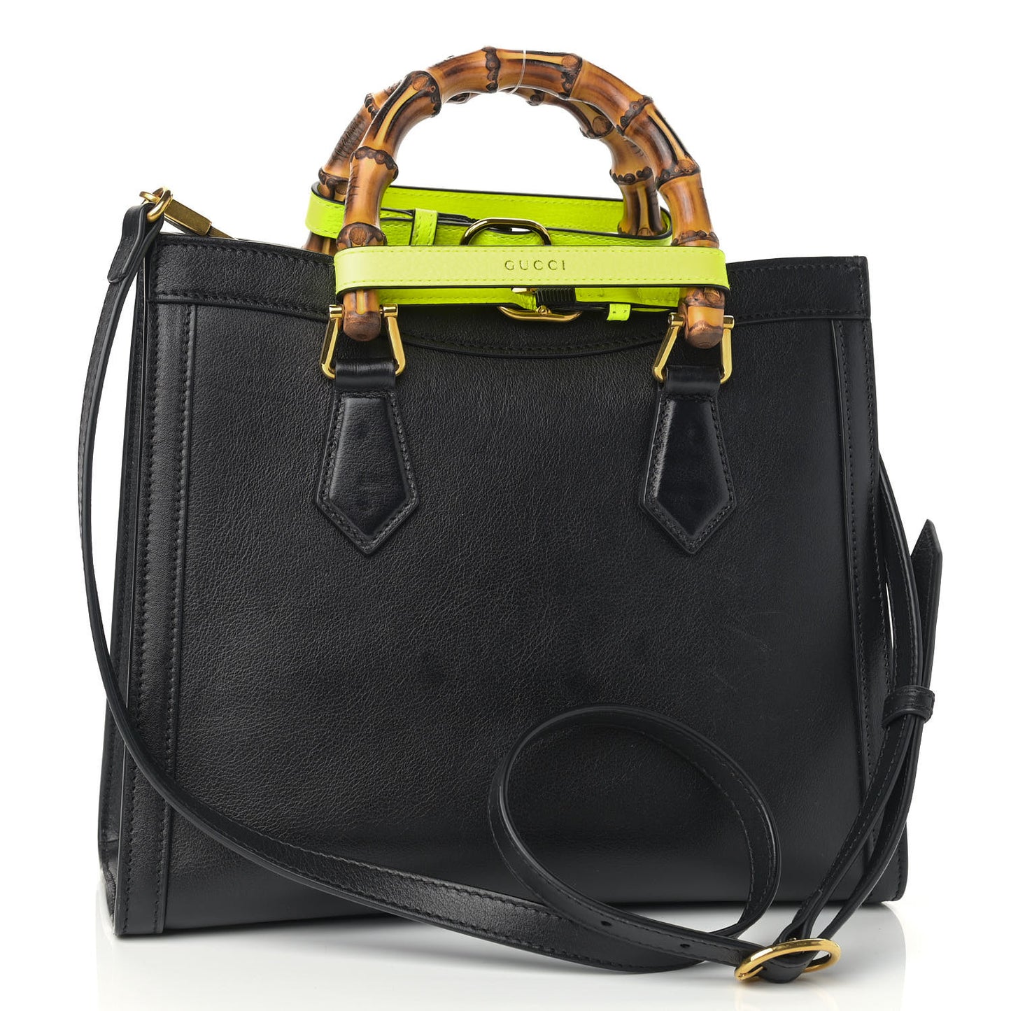 Calfskin Small Diana Tote Bag Black Yellow Fluo