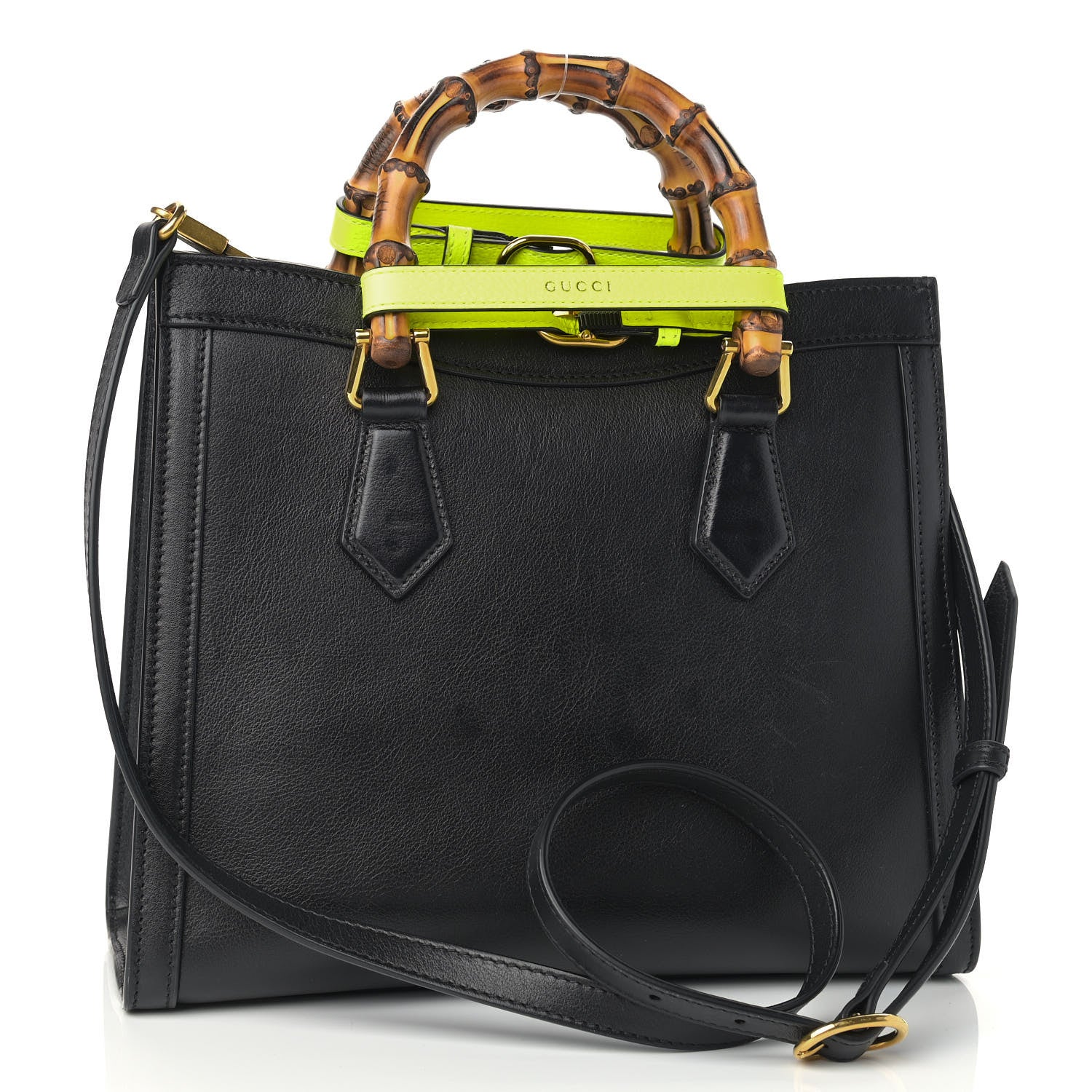 Gucci Calfskin Small Diana Tote Bag Black Yellow Fluo 3 of 9