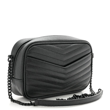 Saint Laurent Grain De Poudre Matelasse Monochrome Monogram Mini Lou Camera Bag Black 3 of 10