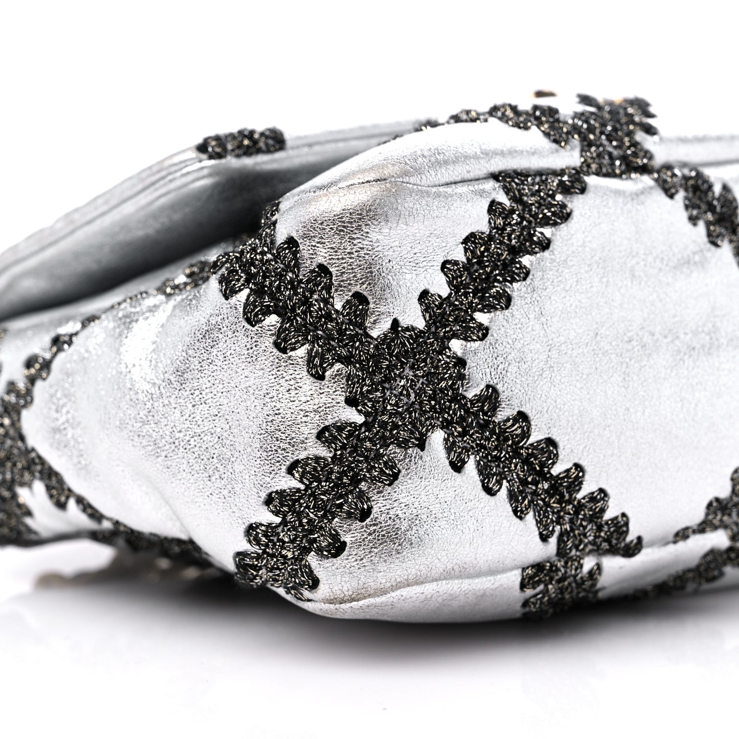 Metallic Calfskin Crochet Medium Chanel 19 Flap Silver