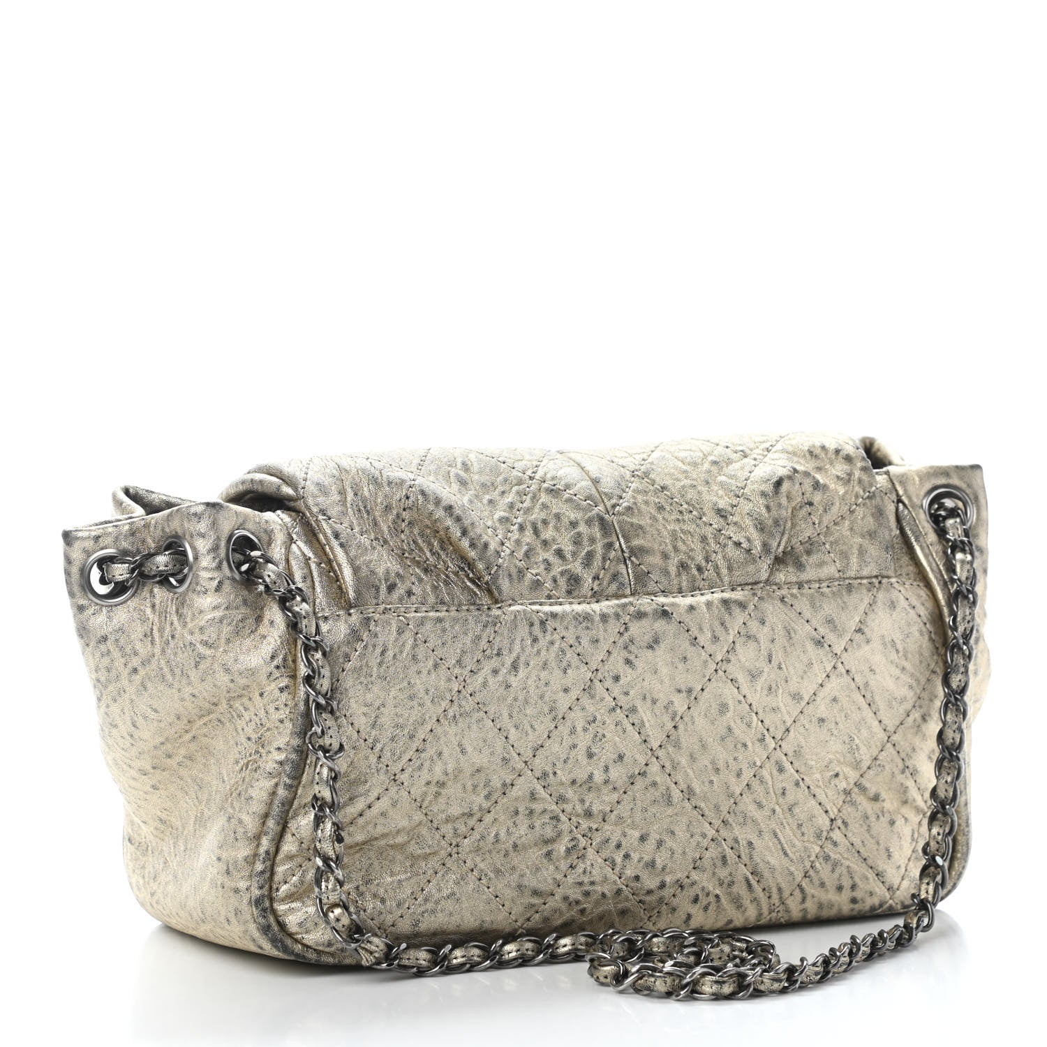 Chanel Distressed Metallic Lambskin Quilted Le Marais Ligne Flap Shoulder Bag Gold 2 of 9