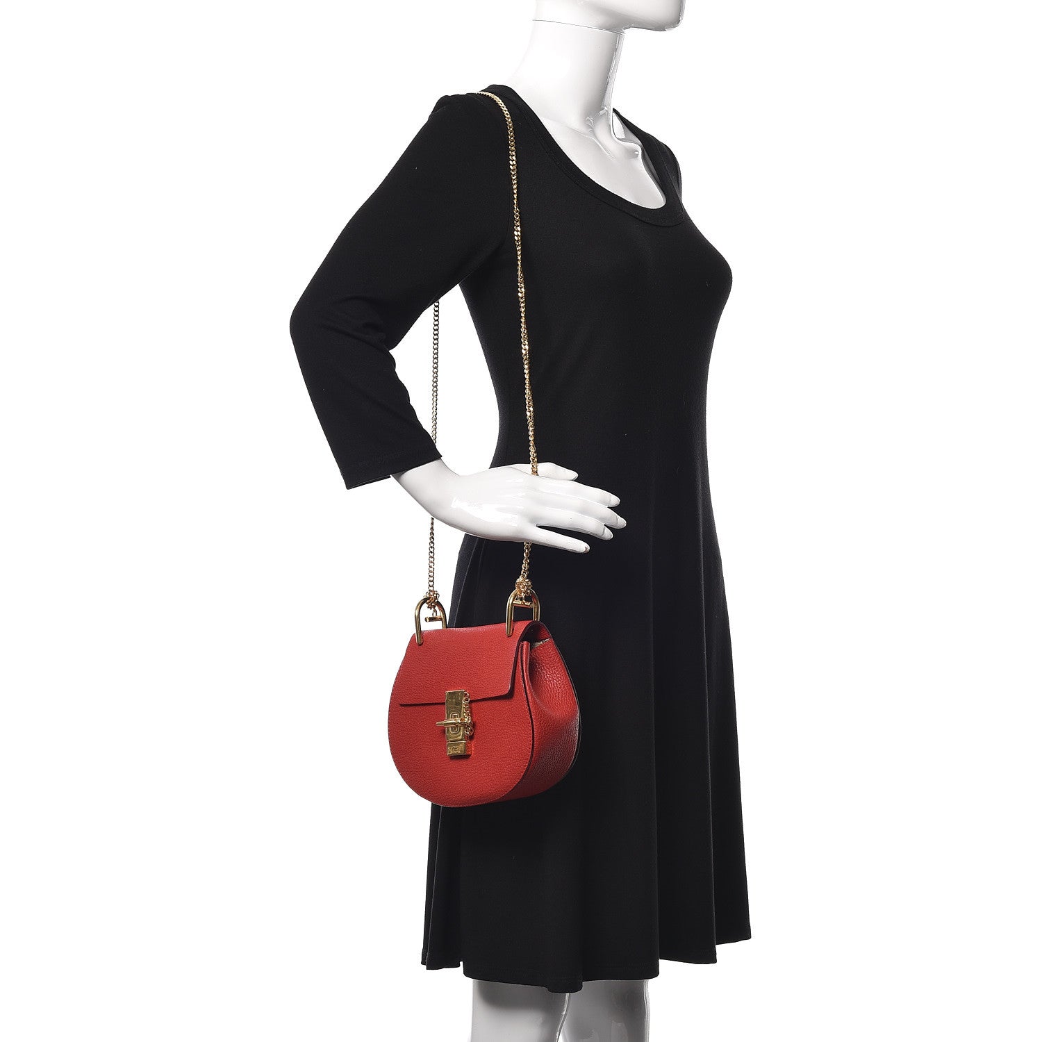 Chloe Grained Lambskin Mini Drew Shoulder Bag Plaid Red 2 of 11