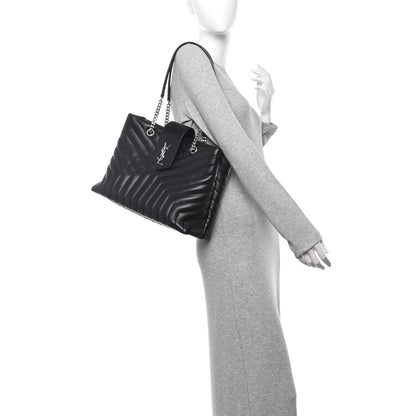 Saint Laurent Calfskin Y Quilted Monogram Large Loulou Shopper Black 2 of 9