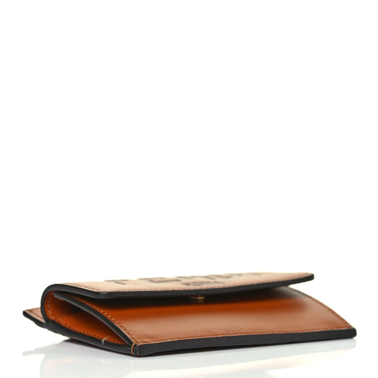 Vitello King Tamponato Logo Embossed Fold Over Card Holder Wallet Cuoio