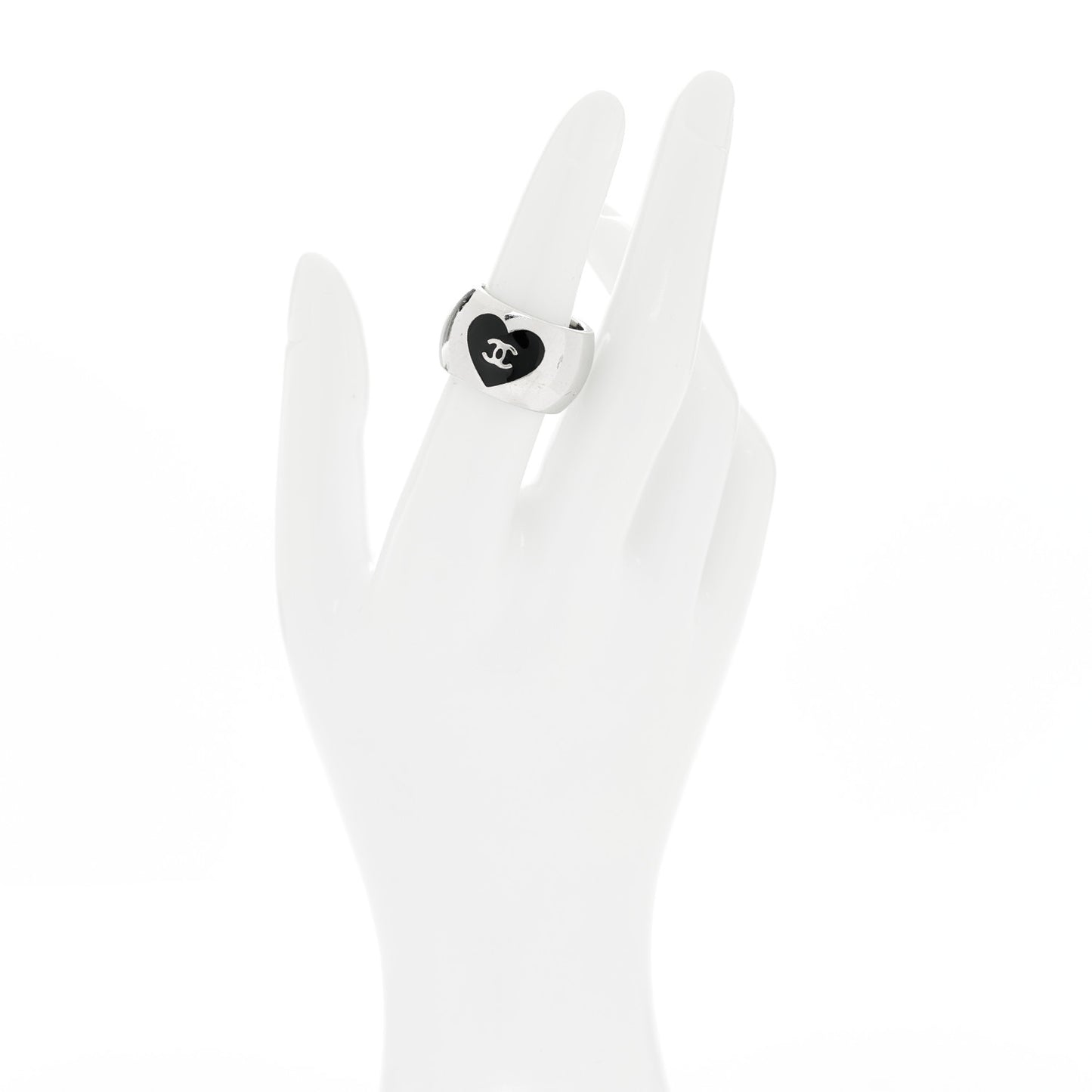 CC Heart Ring Silver Black 6.75