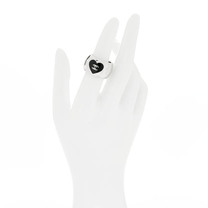 Chanel CC Heart Ring Silver Black 6.75 2 of 4
