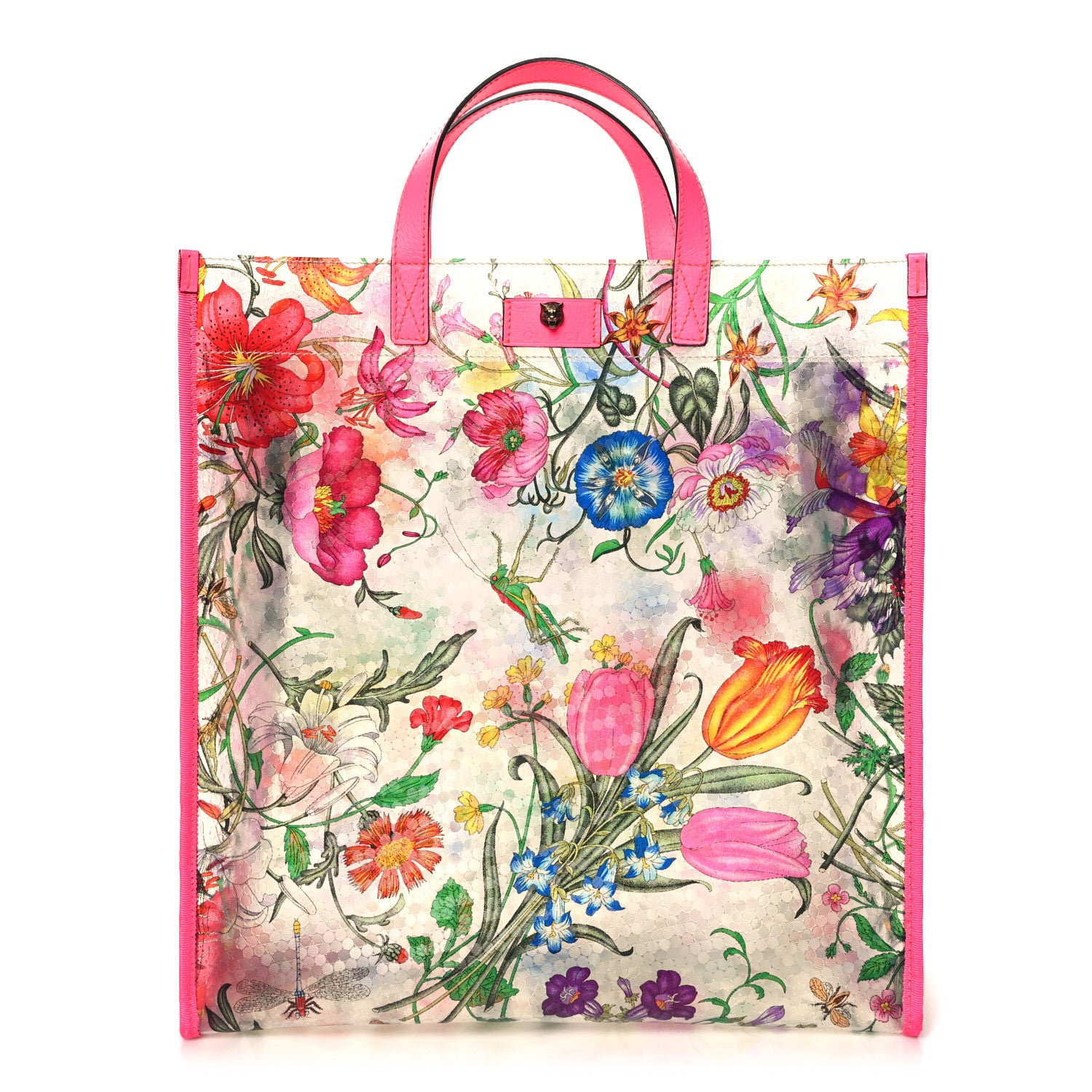 Gucci Calfskin Textured Vinyl Print Flora Tote Fluorescent Fuchsia 1 of 12