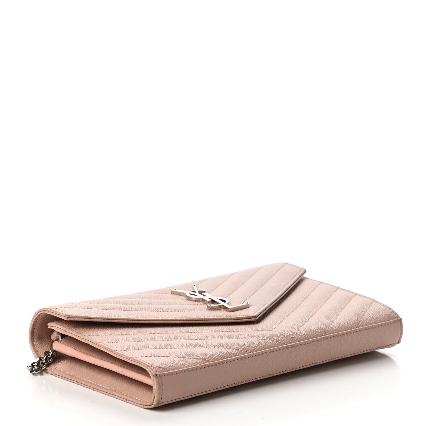 Grain De Poudre Matelasse Chevron Monogram Chain Wallet Washed Light Pink