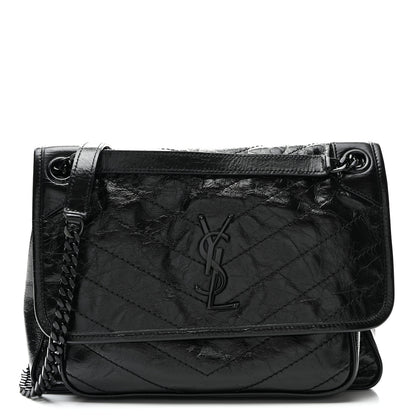 Saint Laurent Crinkled Calfskin Matelasse Monogram Medium Niki Chain Satchel Black 1 of 9