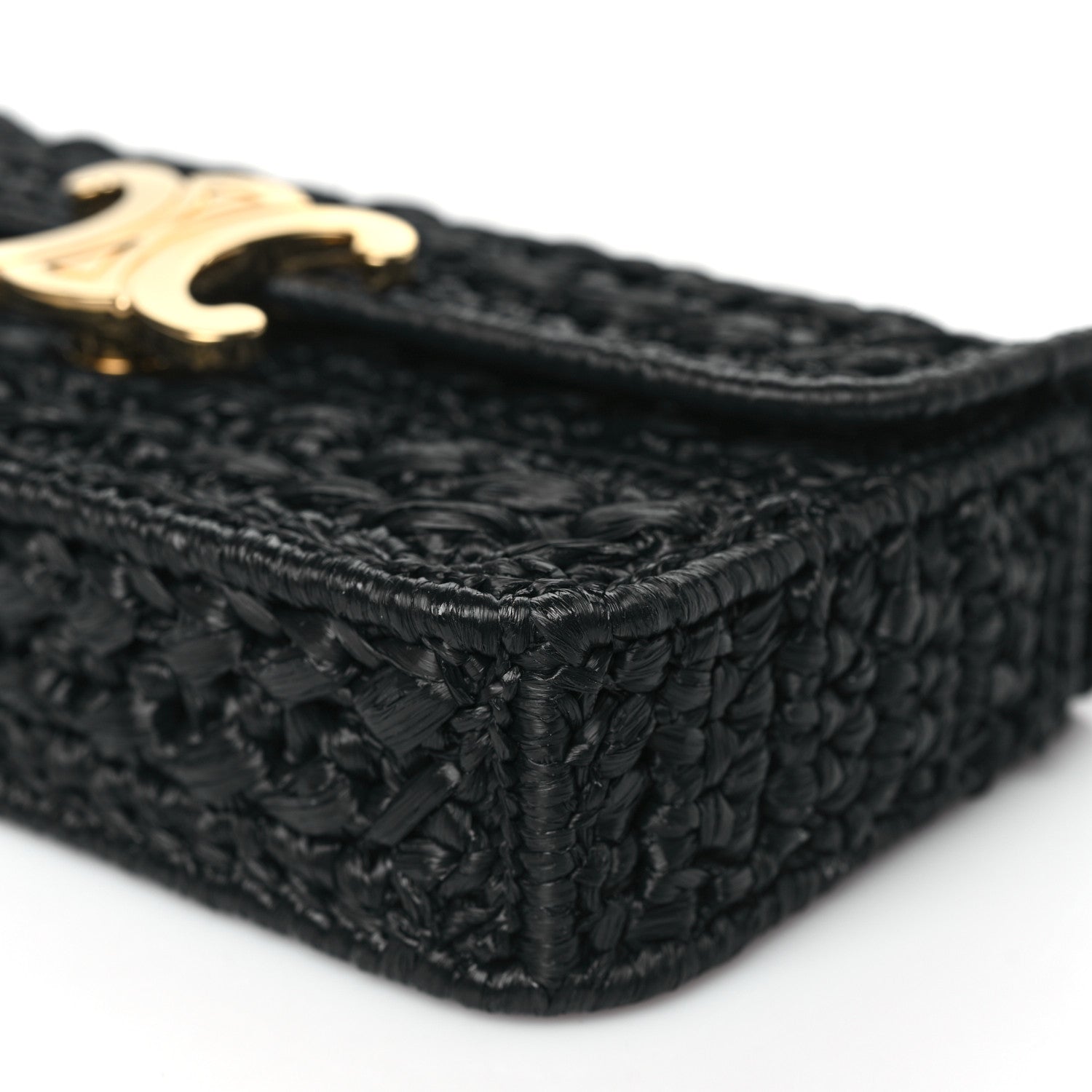 Celine Raffia Effect Claude Chain Shoulder Bag Black 9 of 9