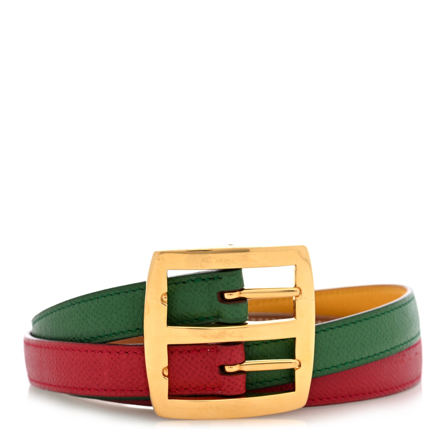 Hermes Epsom Double Strap Reversible Belt 80 32 Green Red Gold Yellow 1 of 6