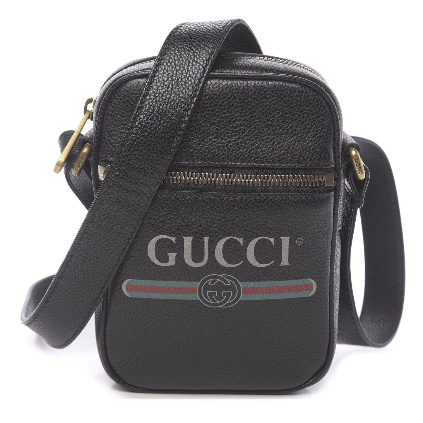 Grained Calfskin Mini Logo Messenger Bag Black