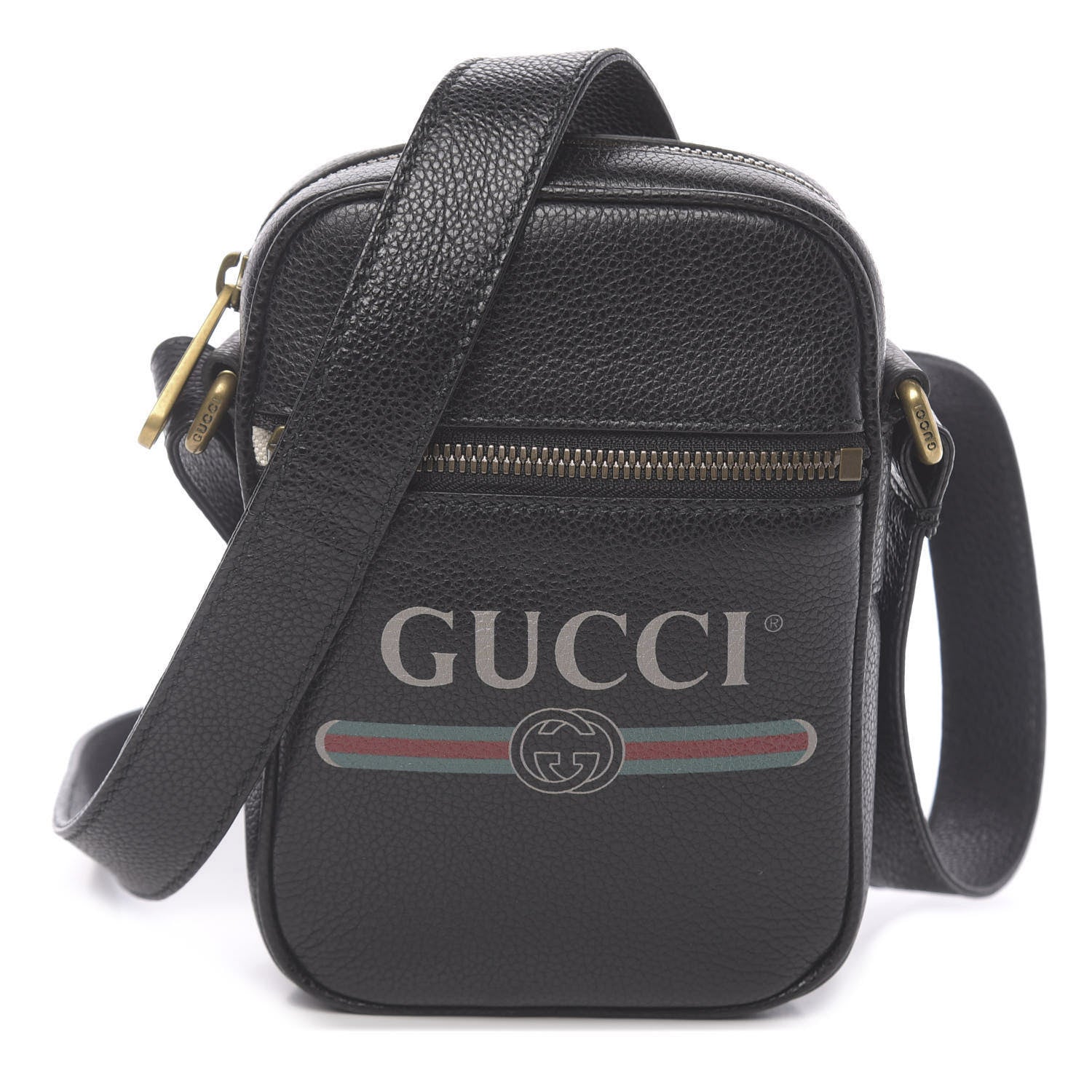 Gucci Grained Calfskin Mini Logo Messenger Bag Black 1 of 10