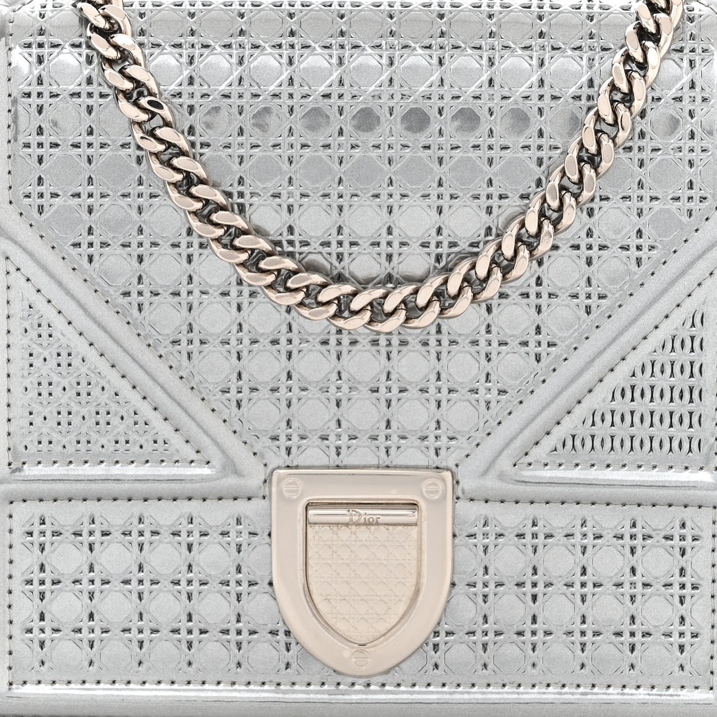 Metallic Patent Micro-Cannage Diorama Wallet on Chain Pouch Silver
