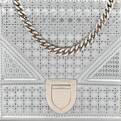 Christian Dior Metallic Patent Micro-Cannage Diorama Wallet on Chain Pouch Silver 8 of 11