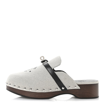 Hermes H Canvas Calfskin Carlotta Mules 37 Prunoir Black 2 of 18