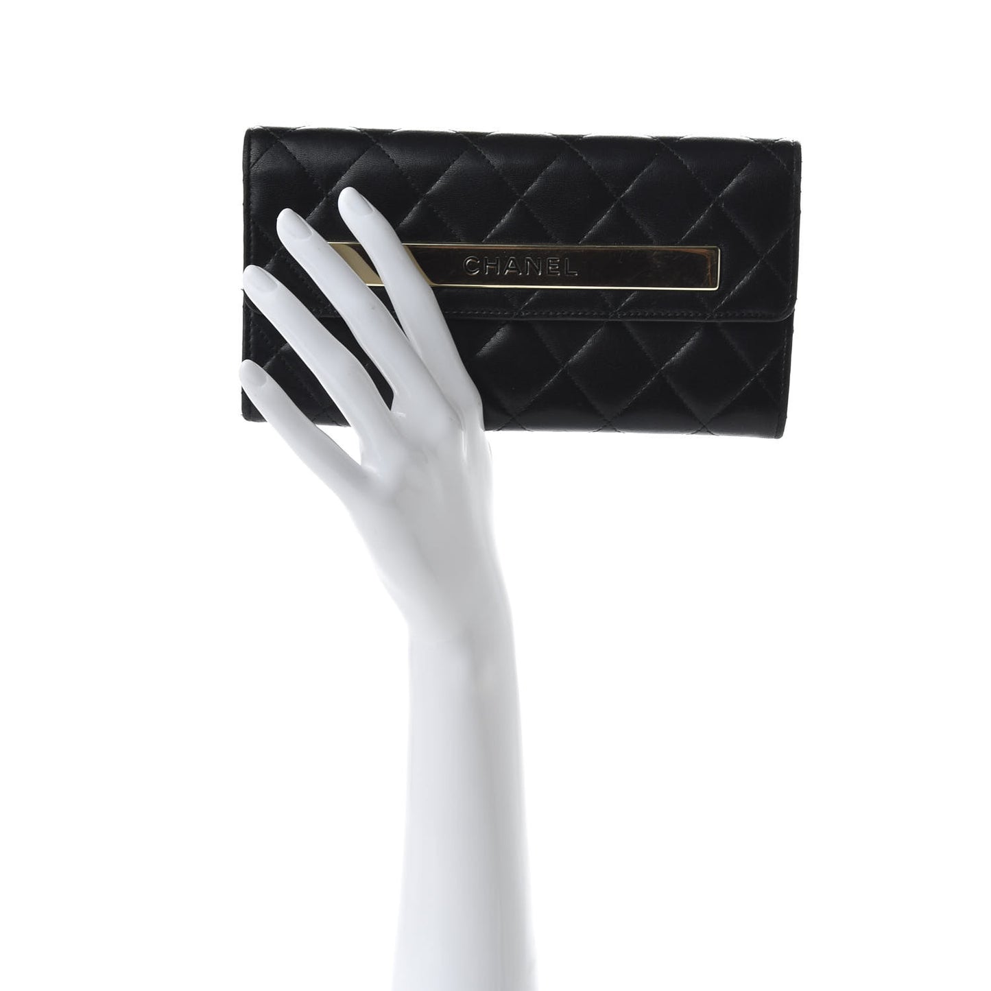 Lambskin Quilted Trendy CC Large Gusset Flap Wallet Black