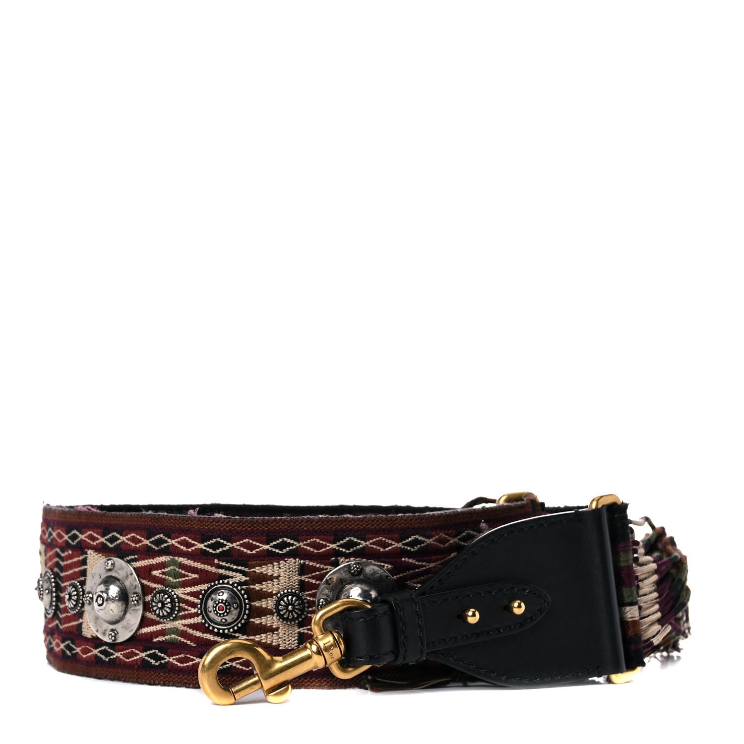 Christian Dior Canvas Embroidered Studded Bohemian Fringe Shoulder Strap Black Multicolor 1 of 9