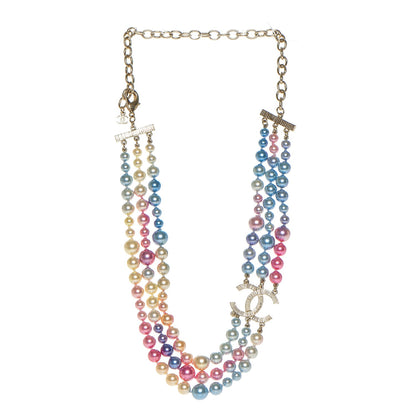 Chanel Pearl CC Multi Strand Necklace Gold Pink Fuchsia Blue 3 of 4