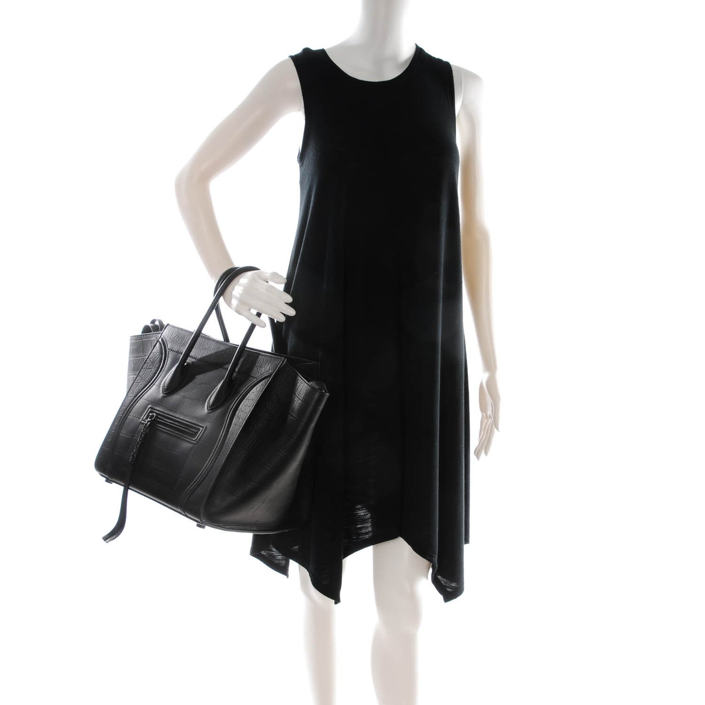 Crocodile Embossed Calfskin Medium Phantom Luggage Black
