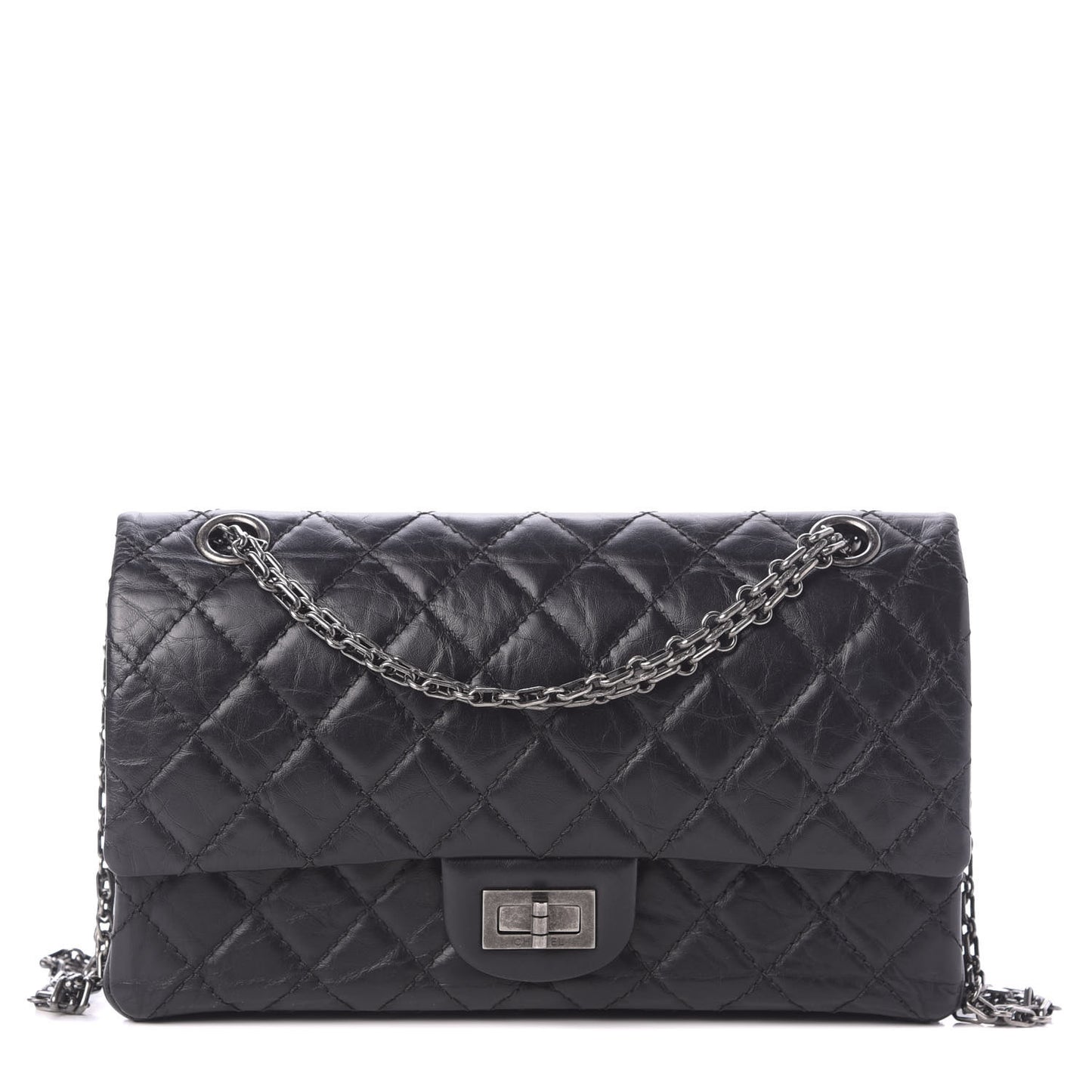 Aged Calfskin Quilted 2.55 Reissue 225 Flap Black
