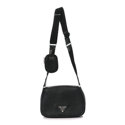 Prada Vitello Daino Soft Shoulder Flap Bag Black 1 of 11