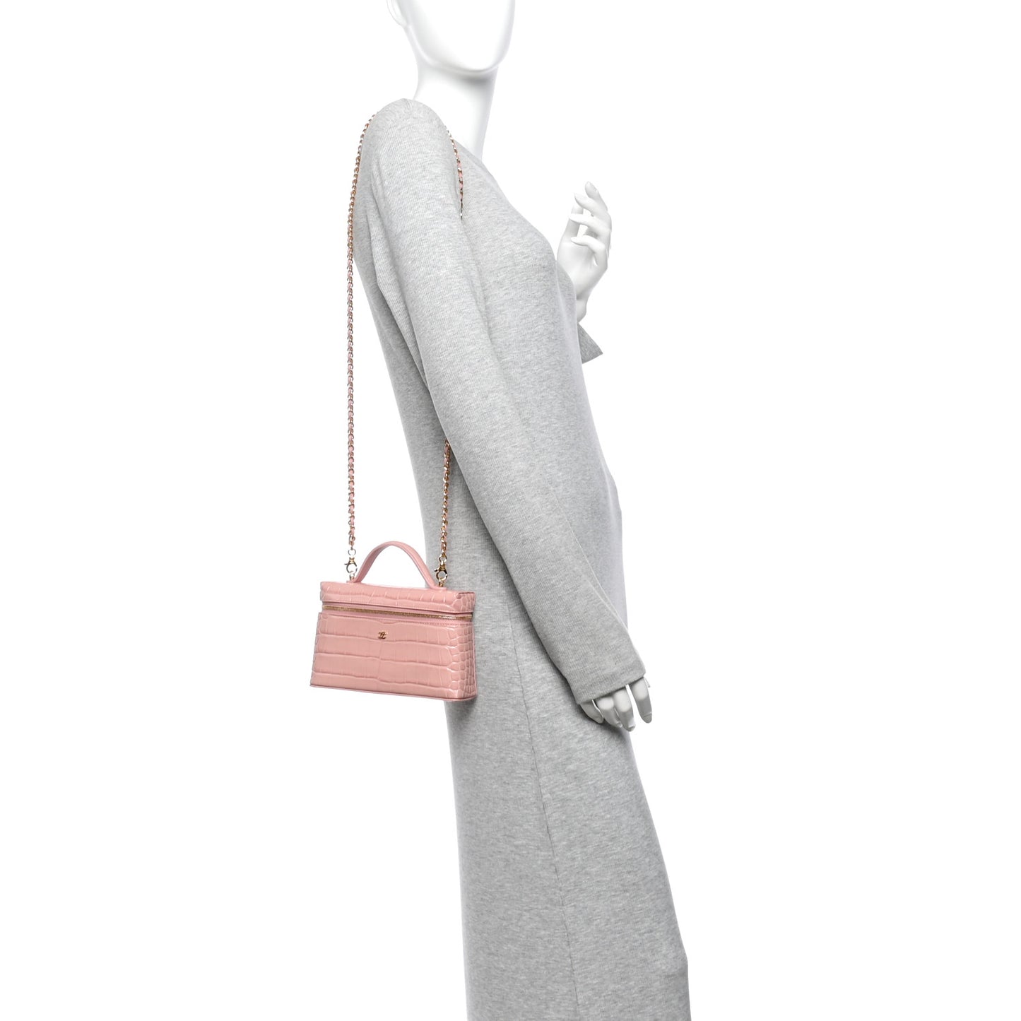 Calfskin Crocodile Embossed Crococo Exoticoco Vanity With Chain  Light Pink