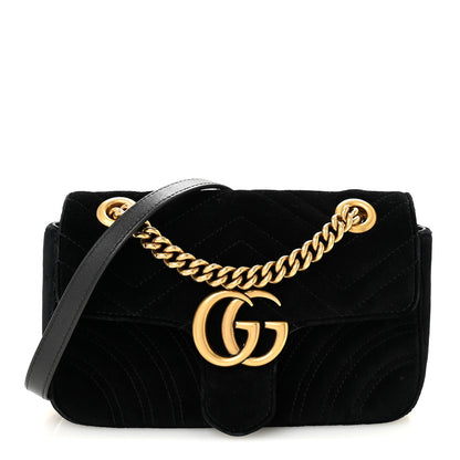 Gucci Velvet Matelasse Mini GG Marmont Shoulder Bag Black 1 of 10
