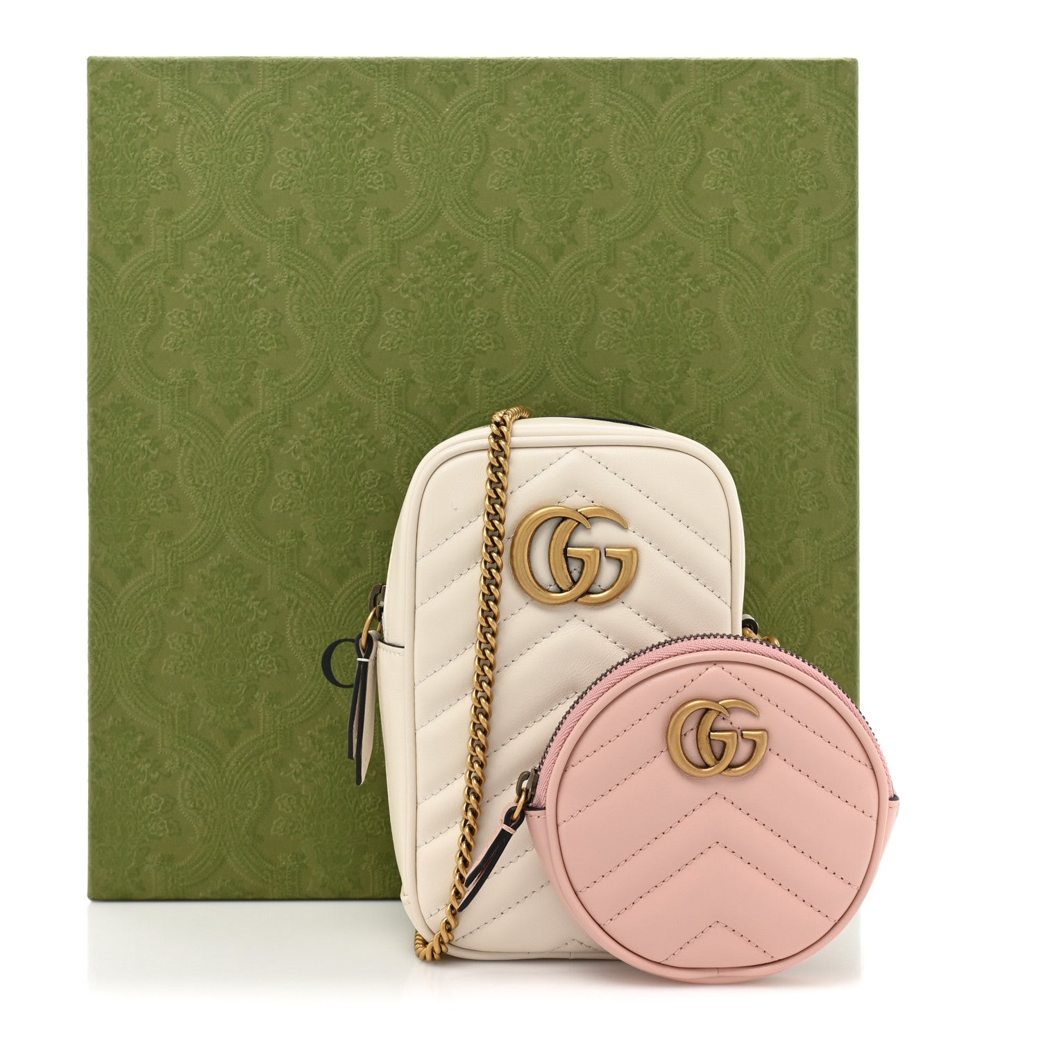 Gucci Calfskin Matelasse GG Marmont Mini Bag Coin Purse Mystic White Perfect Pink 12 of 12